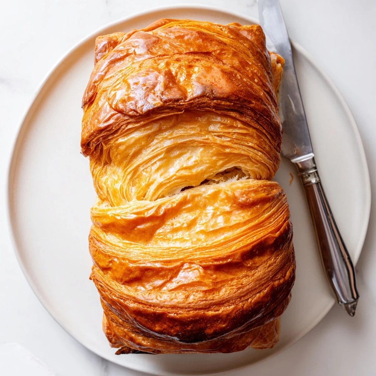 Freshly baked homemade croissant bread cooling on wire rack with golden brown crust