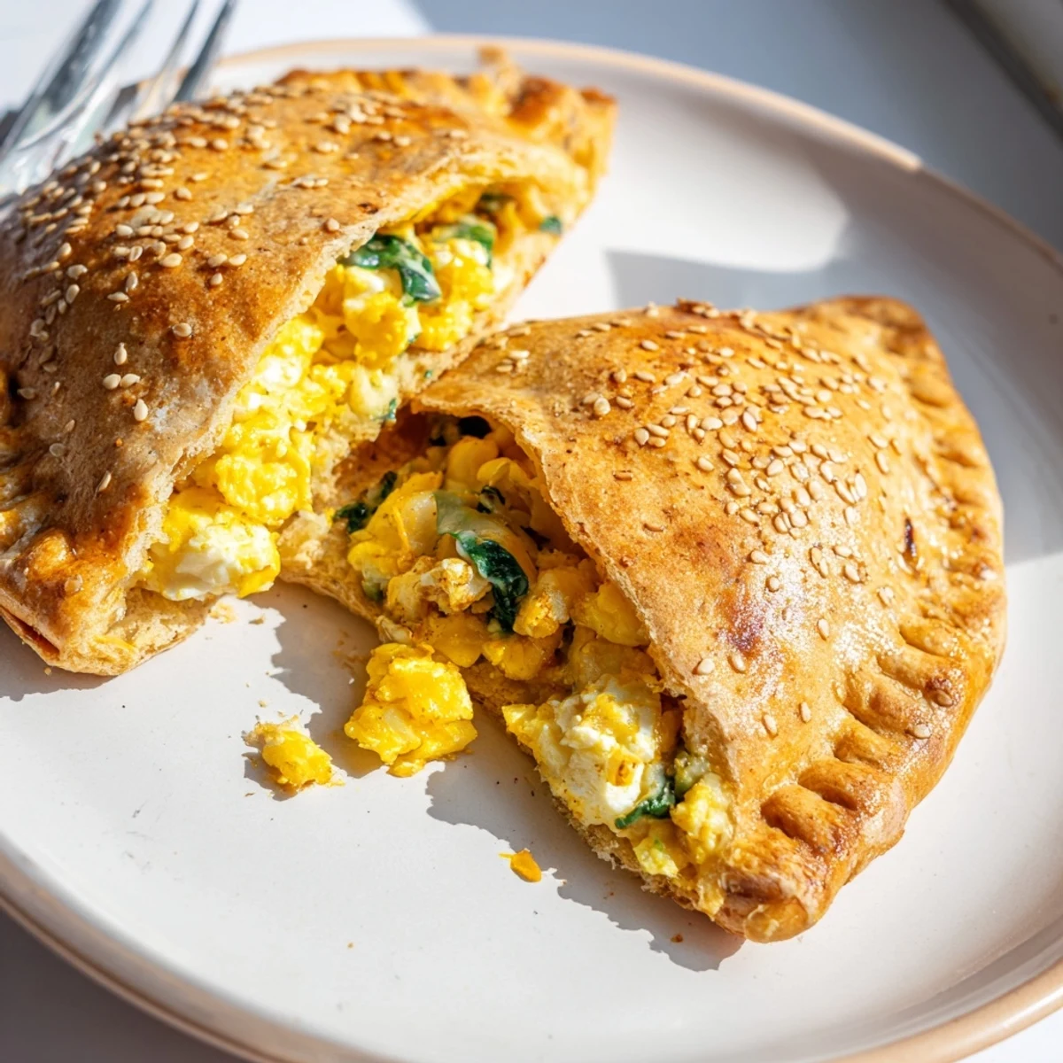 Fluffy whole wheat dough pockets filled with scrambled eggs, turkey, and melted cheddar cheese