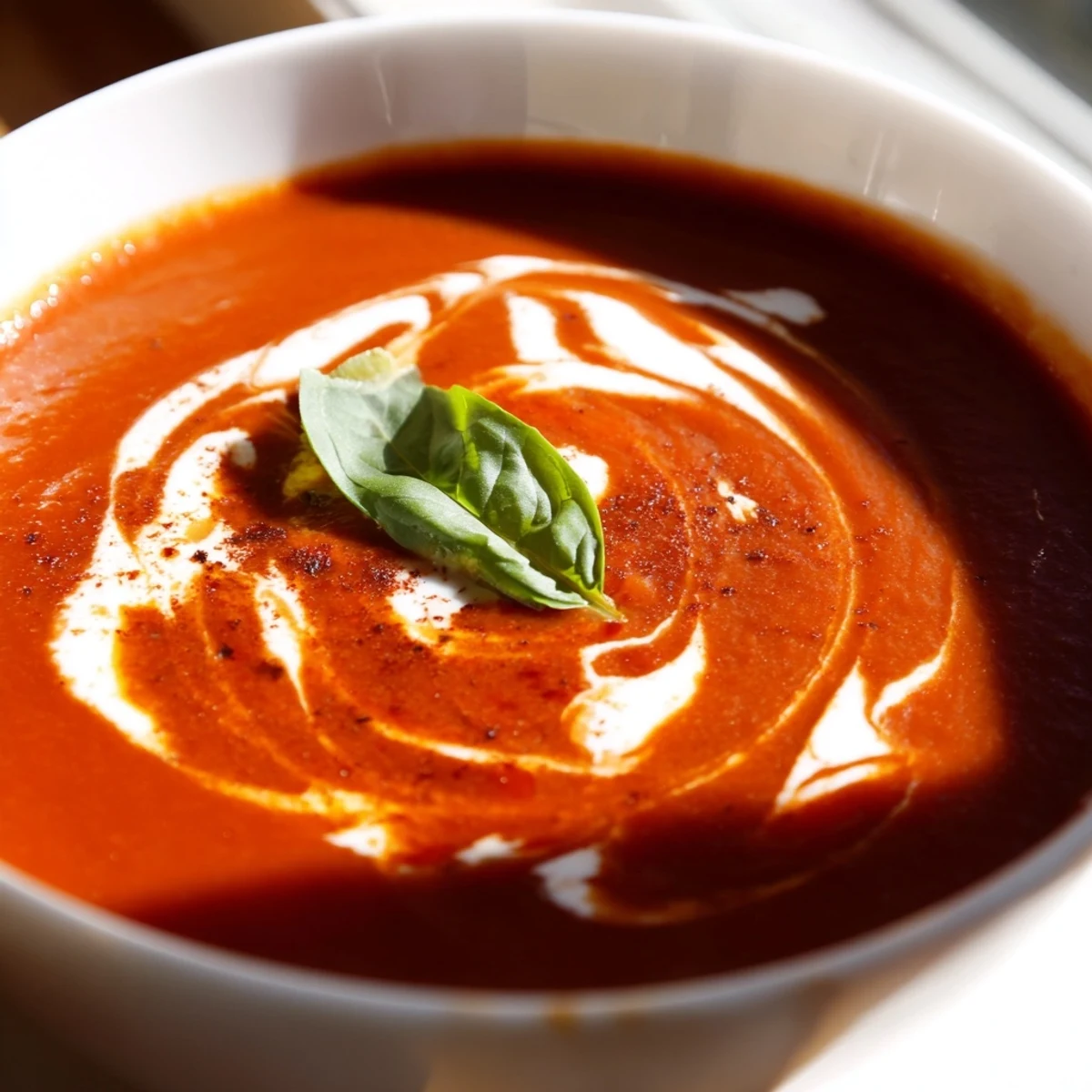 Velvety fire roasted tomato soup served alongside crispy grilled cheese for dipping