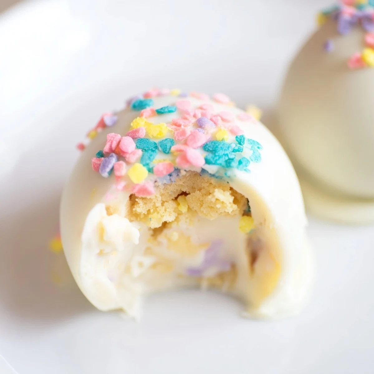 Golden vanilla wafer crumbs peek through smooth white chocolate on these Banana Pudding Easter Truffles