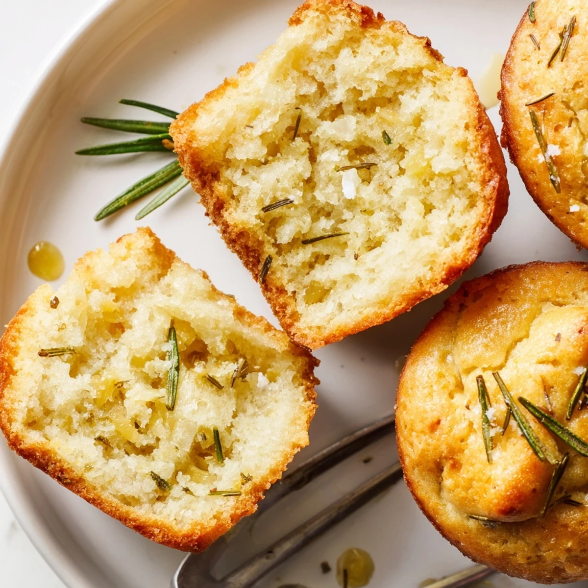 Warm Garlic Rosemary Focaccia Muffins with golden crust, fragrant rosemary and roasted garlic