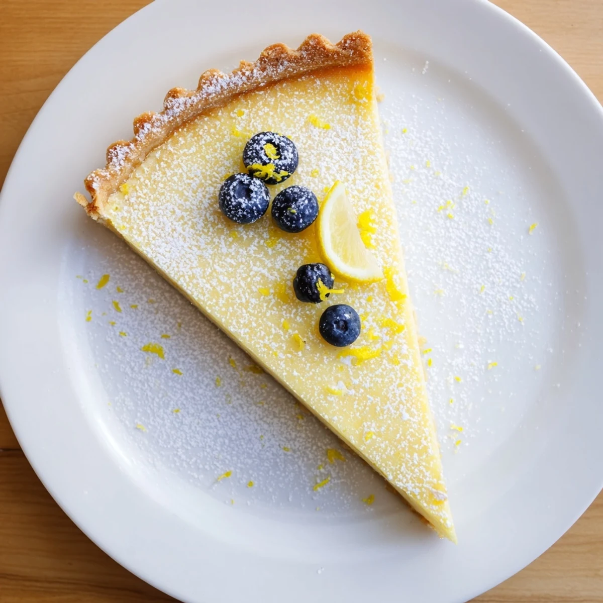 Creamy Lemon Tart Recipe with silky filling, golden buttery crust, powdered sugar dusting