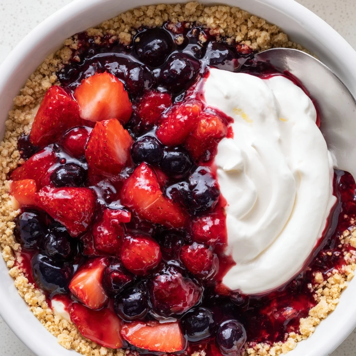 Chilled Berry No Bake Cheesecakes topped with juicy mixed berries and lemon zest