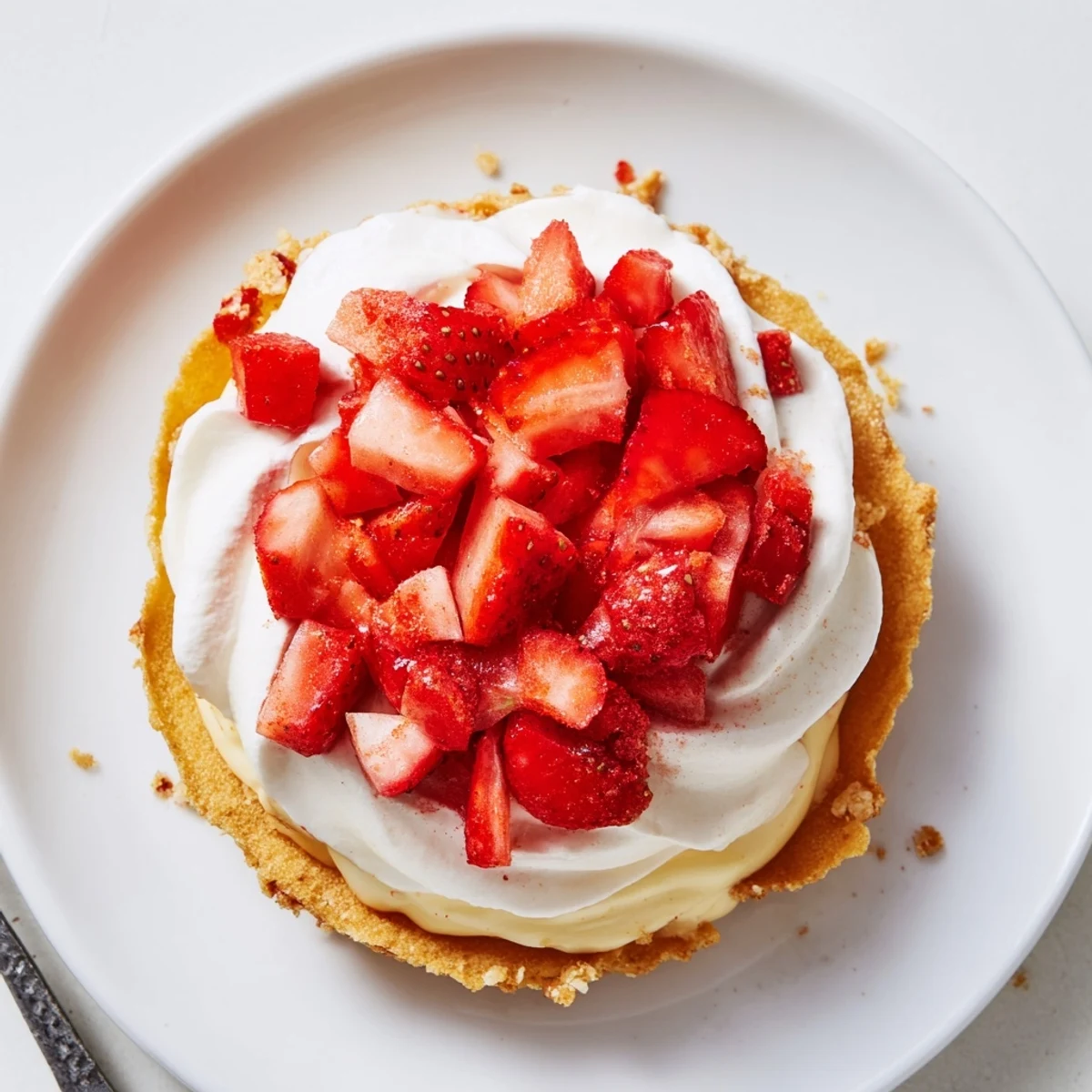Crisp golden Strawberry Crunch Cheesecake Tacos filled with creamy vanilla cheesecake and strawberries