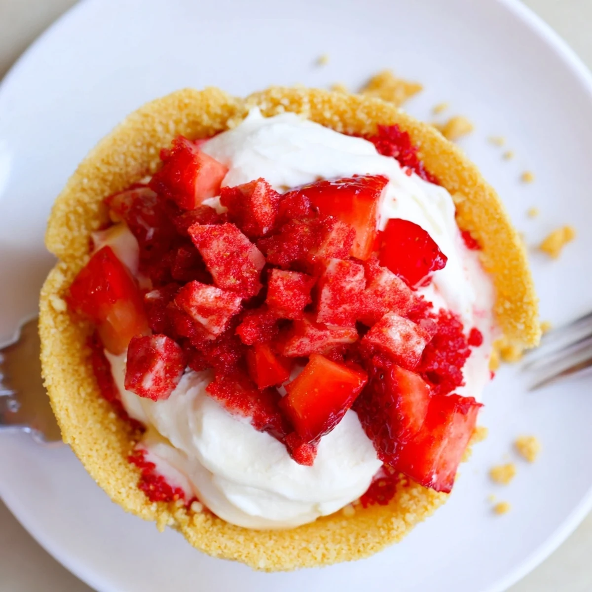 Perfect for parties Strawberry Crunch Cheesecake Tacos with crunchy cookie rim and pillowy filling