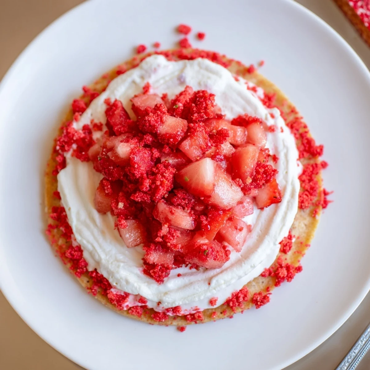 Buttery cinnamon shells hold Strawberry Crunch Cheesecake Tacos topped with fresh diced strawberries