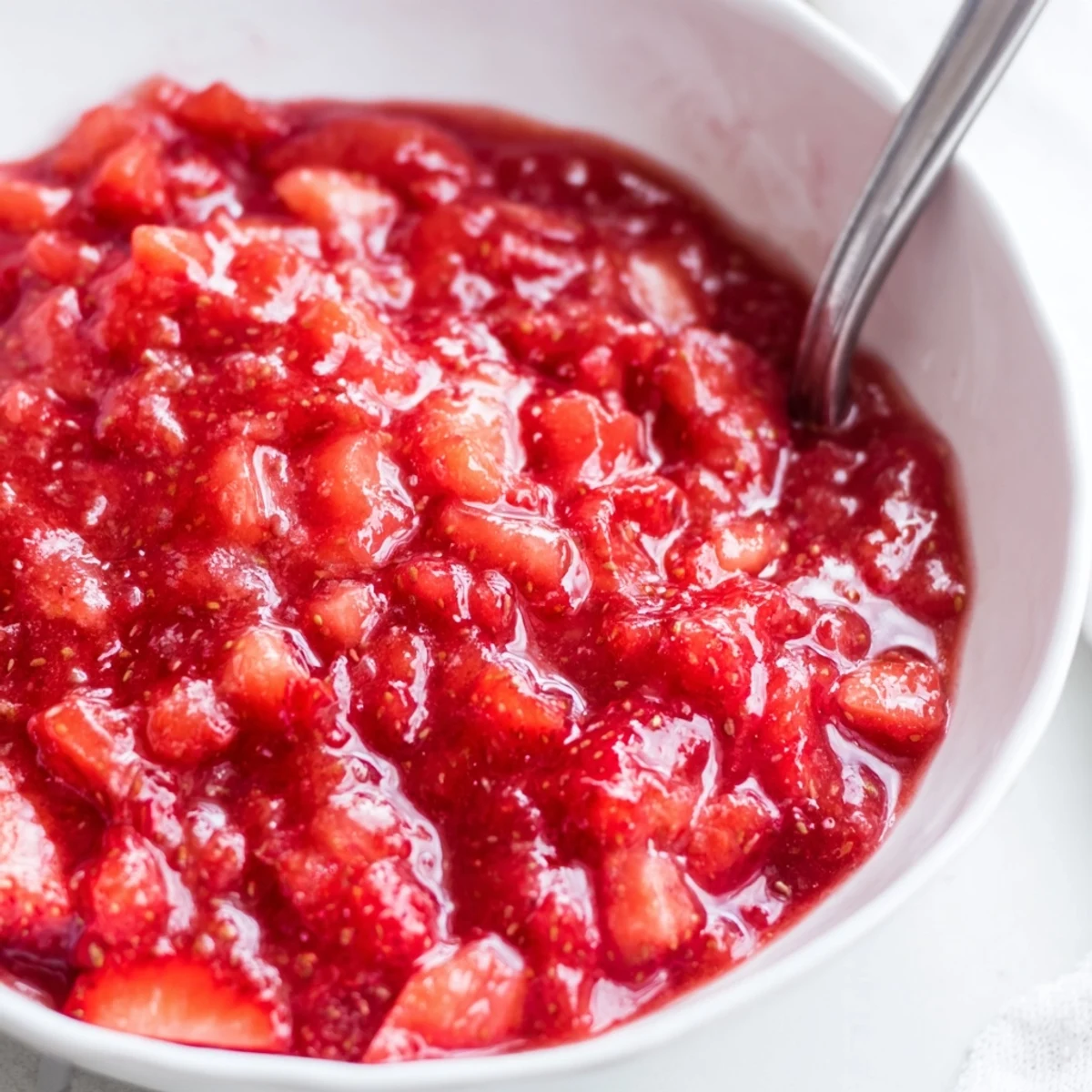 Warm Strawberry Cake Filling Recipe bubbling in saucepan, bright lemony aroma