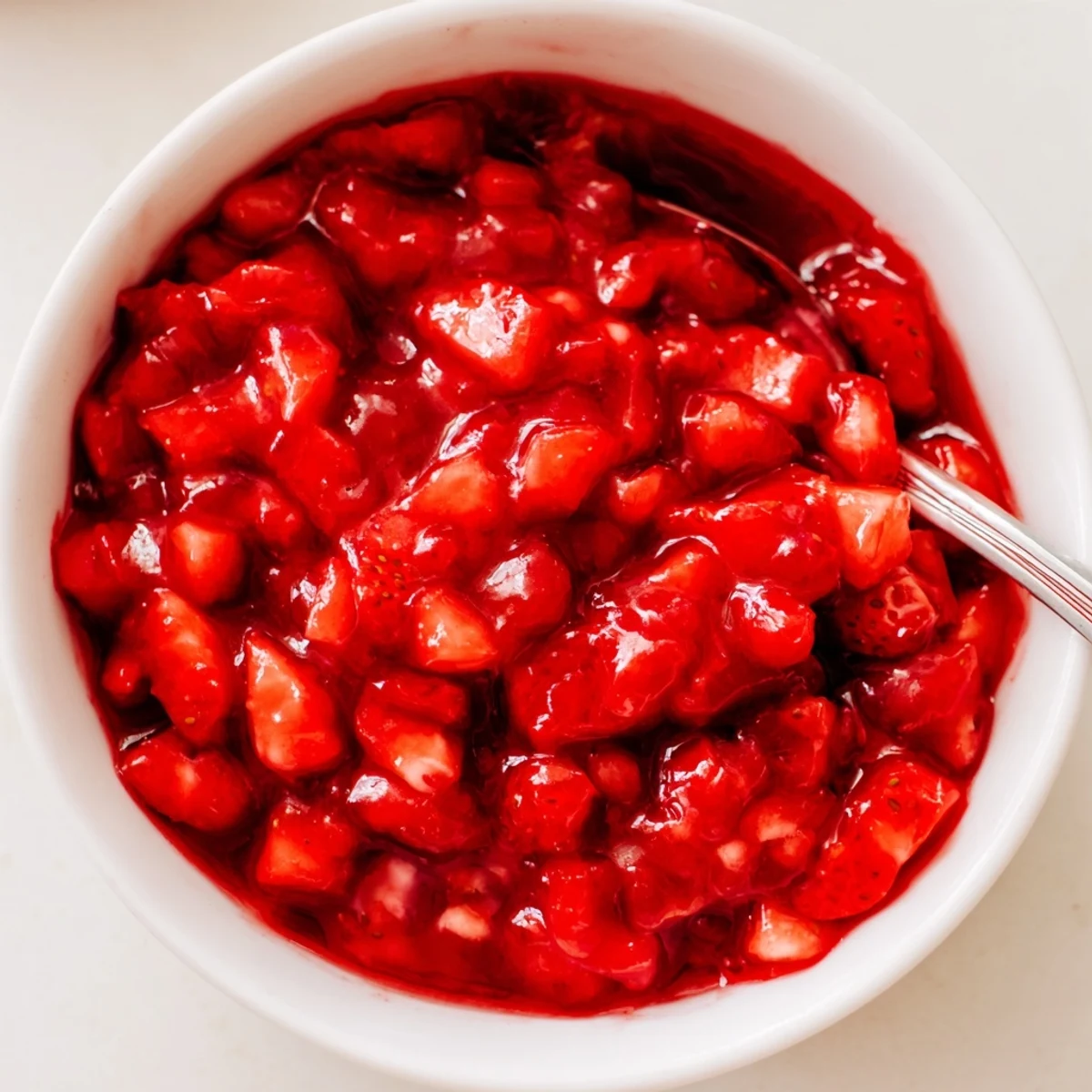 Chilled Strawberry Cake Filling Recipe spooned between cake layers, sweet-tart, silky texture