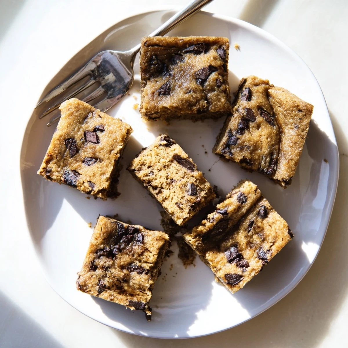 Warm flourless peanut butter banana bars cooling in the pan with drizzled chocolate