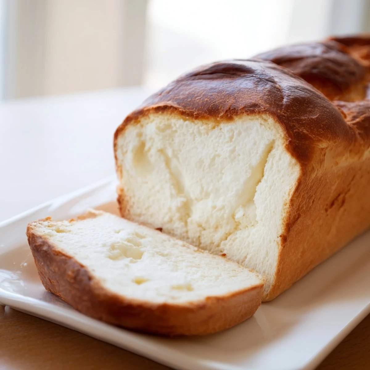 Sliced cottage cheese loaf bread on a wooden board perfect for toasting with butter