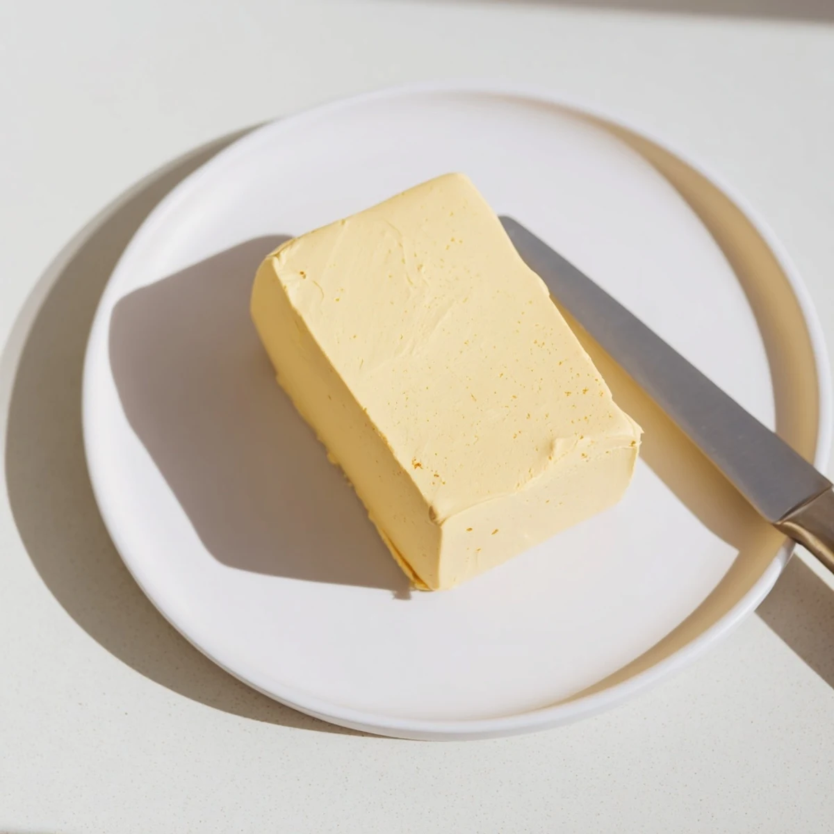 Creamy homemade vegan dairy free butter in glass ramekin with knife