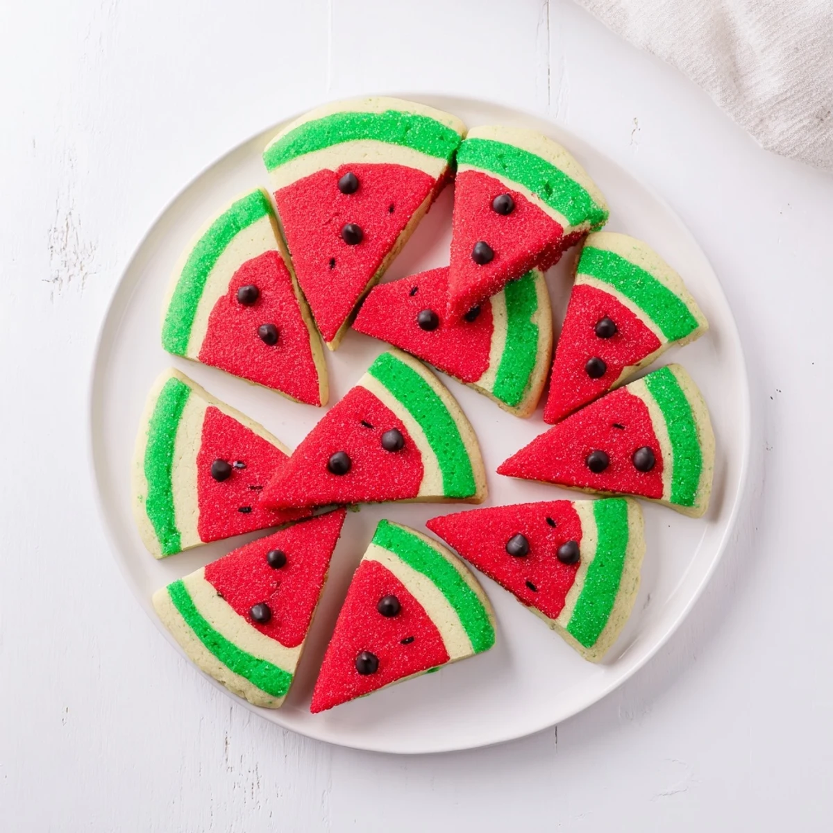 Stack of colorful watermelon slice cookies on wooden cutting board perfect for summer parties and gatherings