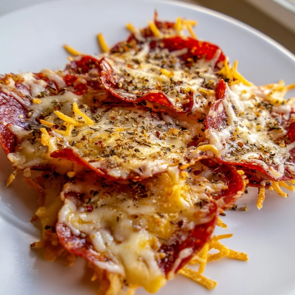 Golden melted cheddar and mozzarella atop crispy pepperoni slices baked until bubbly and lightly curled