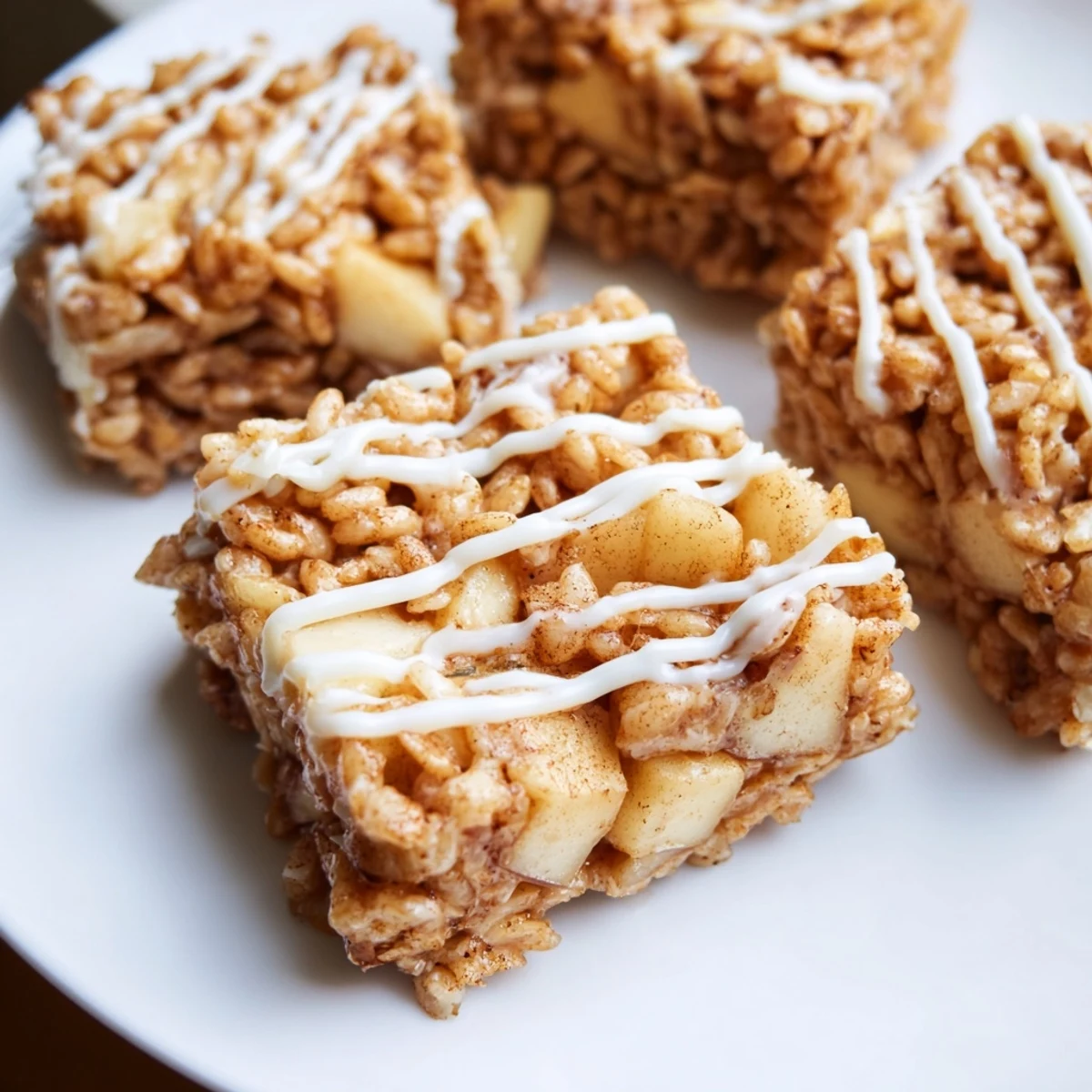 Golden apple pie Rice Krispie treats studded with tender cinnamon-spiced apples and gooey marshmallow