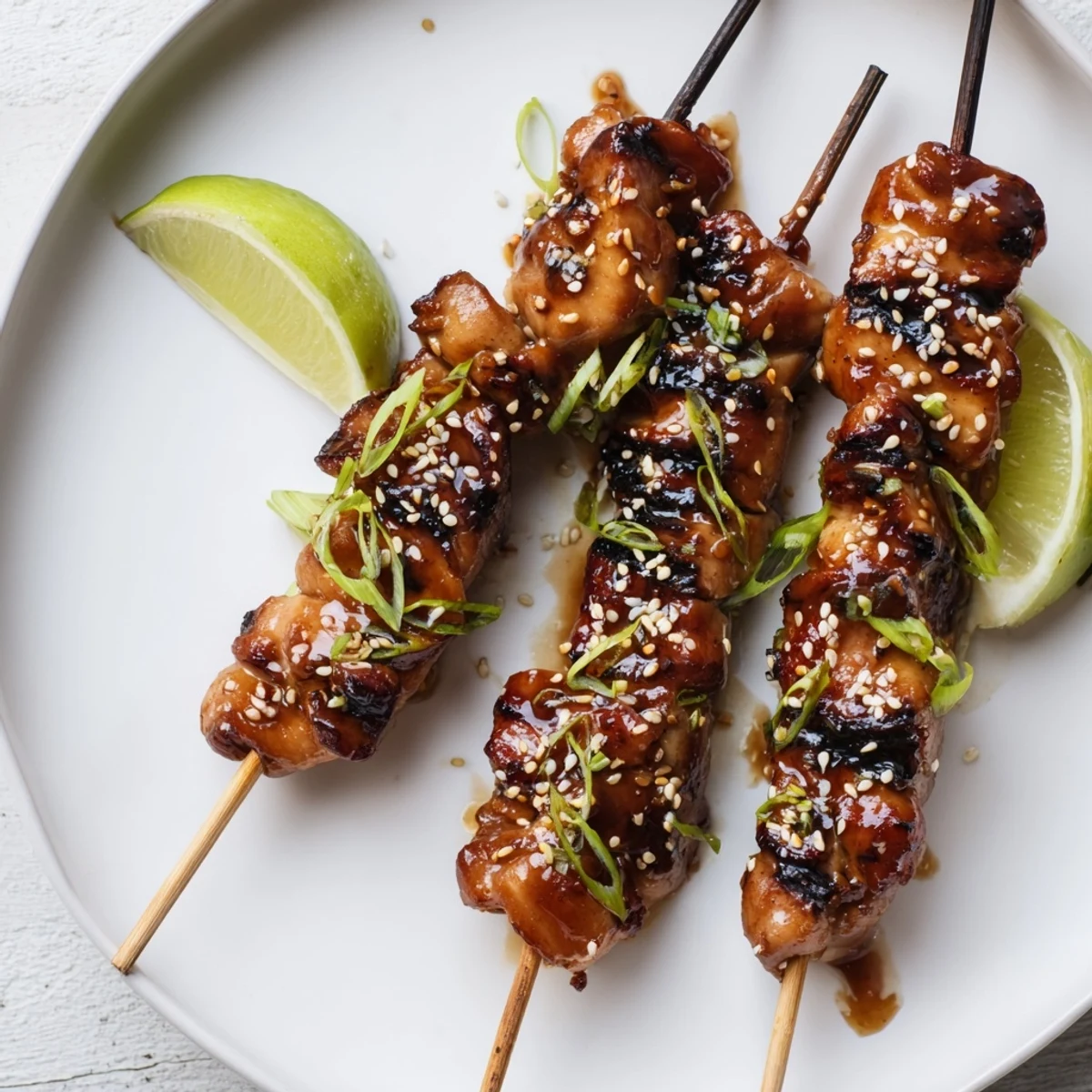 Grilled Asian Chicken Skewers With Honey Garlic Sauce over jasmine rice, scallions