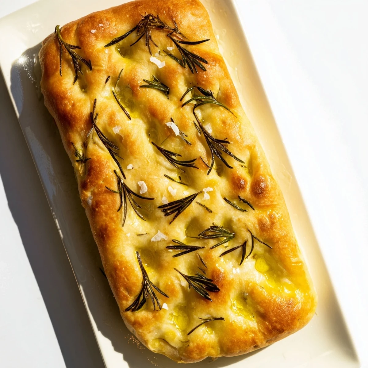 Soft Italian focaccia bread drizzled with olive oil and fresh herbs ready for serving