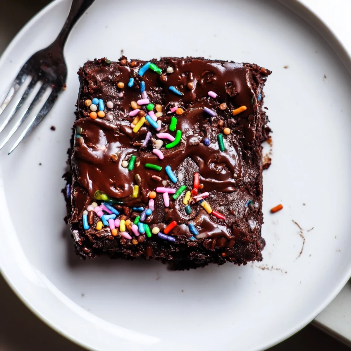 Thick Sourdough Cosmic Chocolate Brownies showing crackled tops, tangy starter flavor, paired with milk