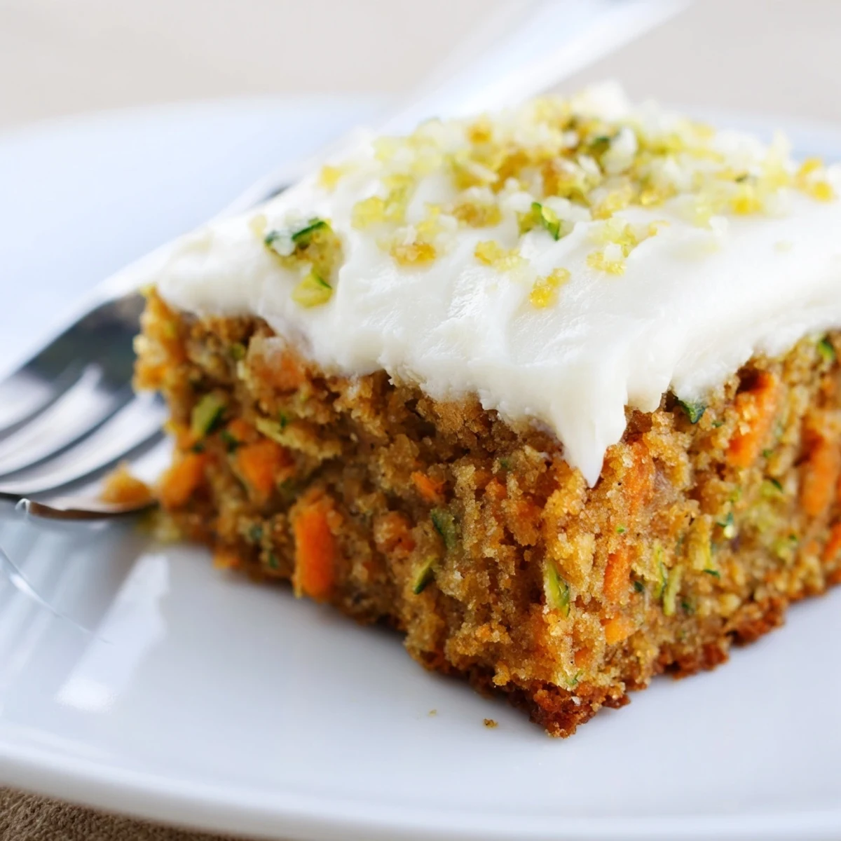 Served warm Spiced Ginger Carrot And Zucchini Bars With Lemon Cream Cheese Frosting