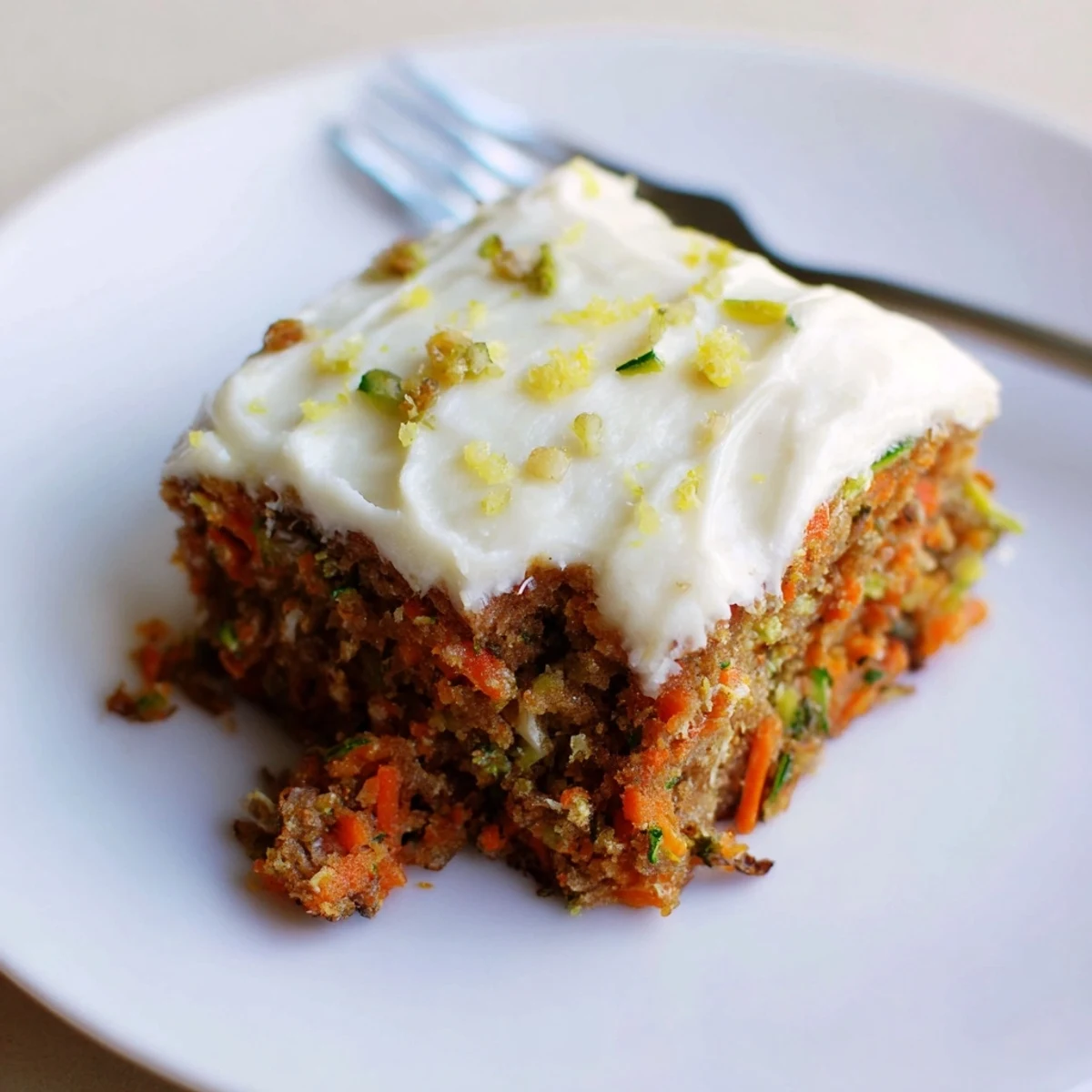 Spiced Ginger Carrot And Zucchini Bars With Lemon Cream Cheese Frosting, zesty lemon frosting