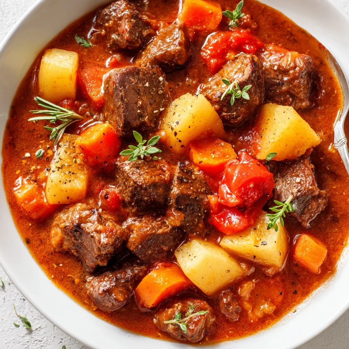 Spezzatino Di Manzo Italian Beef Stew with fork tender beef and savory sauce