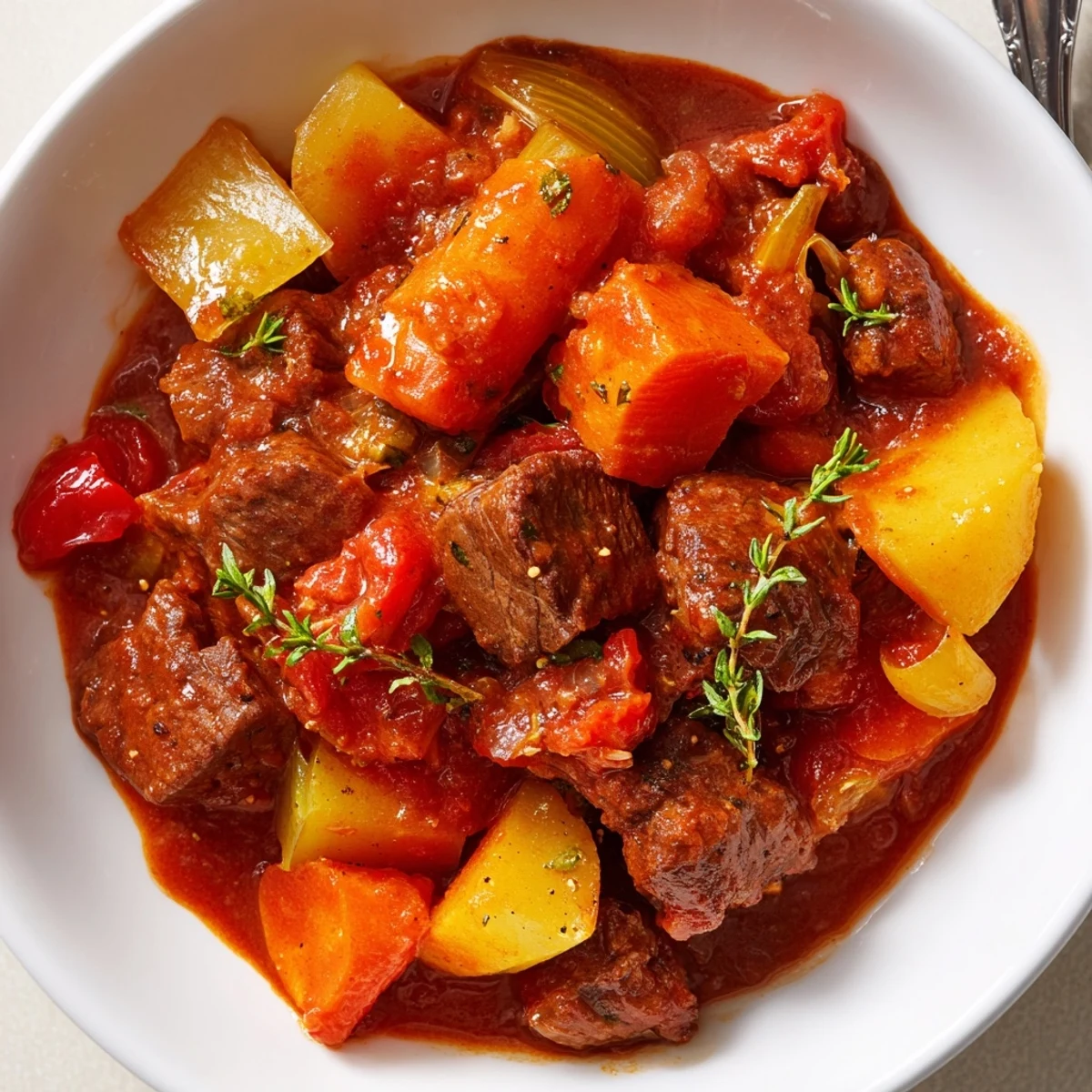 Slow simmering aromas surround Spezzatino Di Manzo Italian Beef Stew with polenta