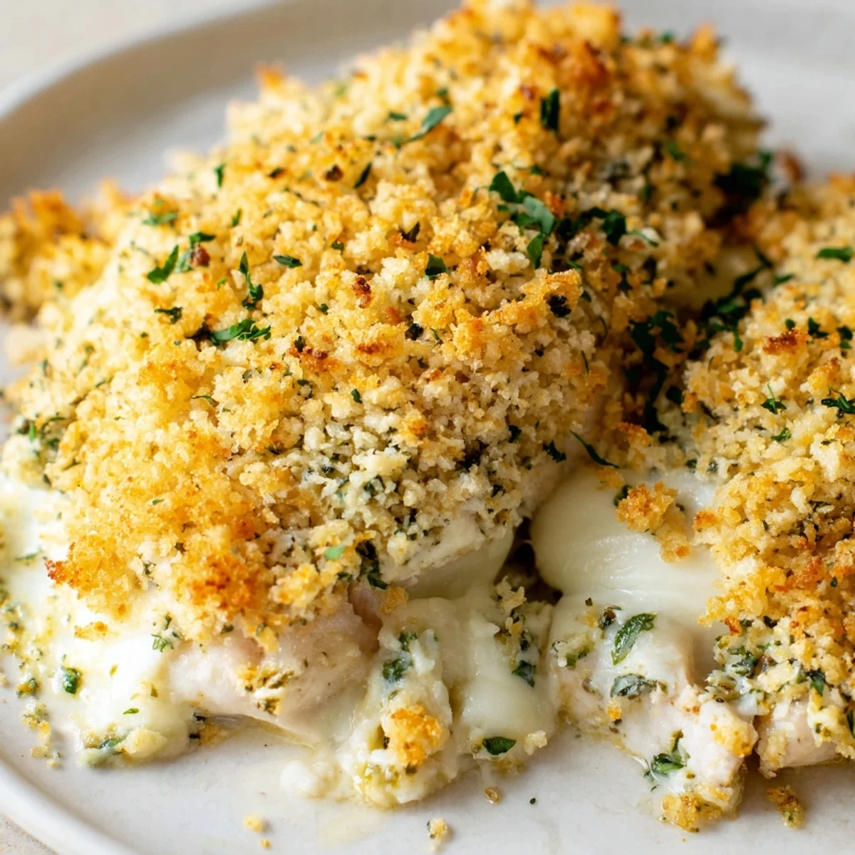 Golden-crusted ricotta chicken bake with bubbling mozzarella and herbed breadcrumb topping