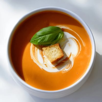 Steaming Creamy Tomato Bisque served with a grilled cheese sandwich for a cozy lunch.
