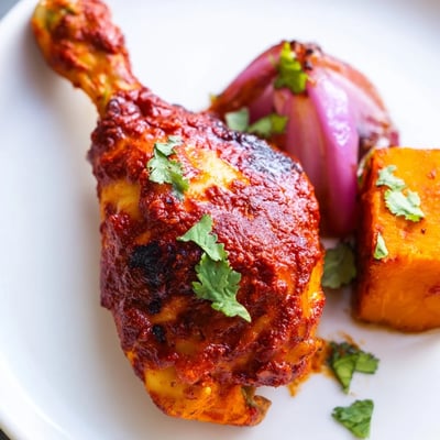 Bright orange sweet potato cubes and roasted onion wedges mingle with spicy harissa chicken thighs for a hearty weeknight dinner.